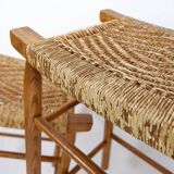 Set of 3 bar stools in Oak and Rush woven seat