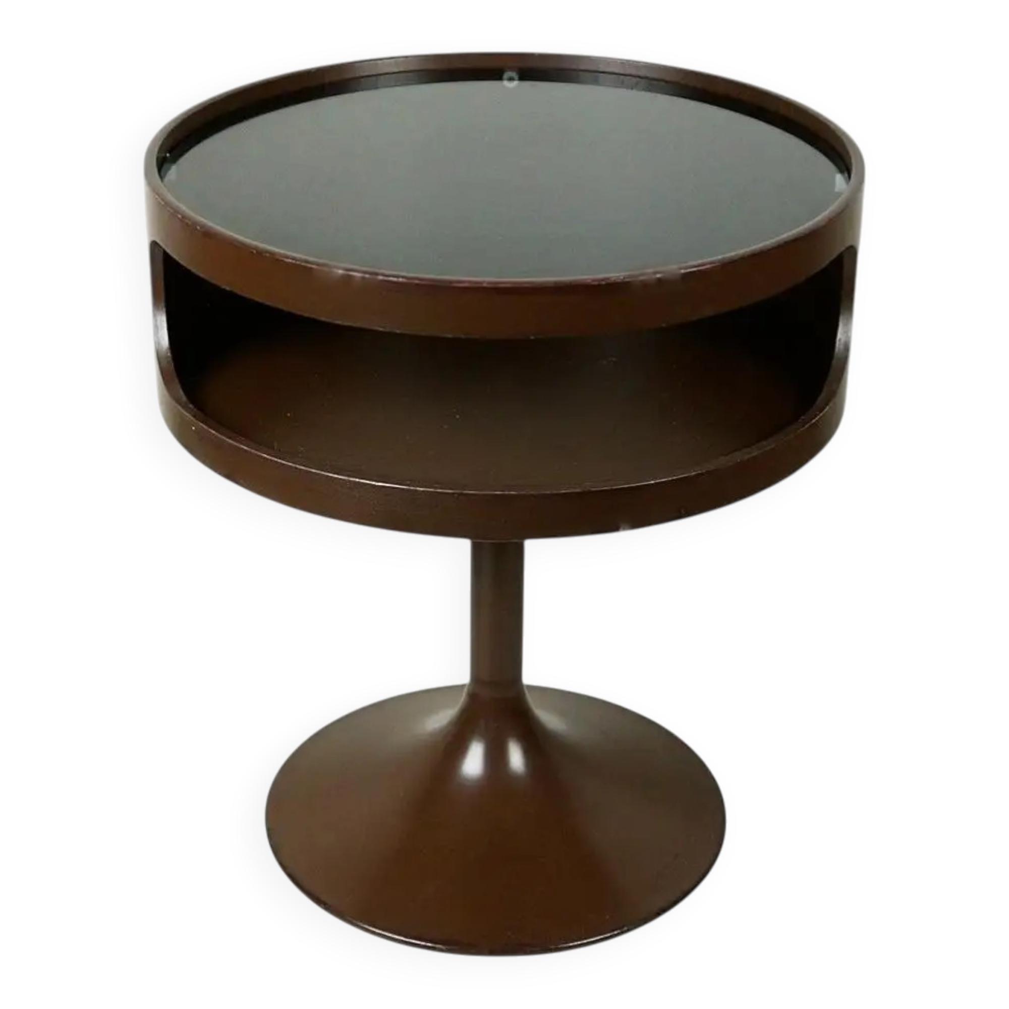 Luna Space Age chocolate brown tulip side table by Opal, Germany