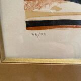 Ancienne lithographie nicole tercinet levin « composition « + cadre doré