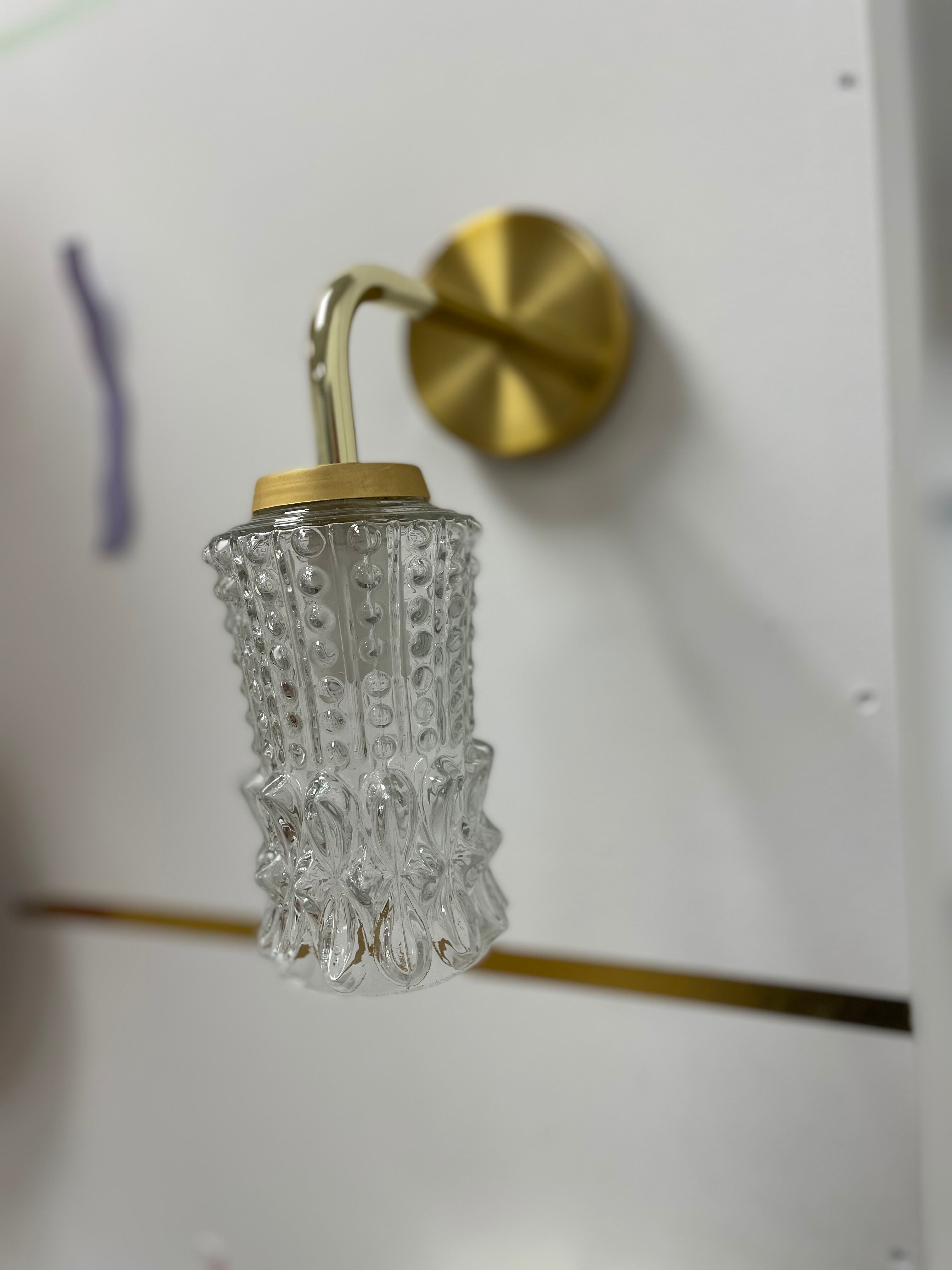 Vintage glass and brass wall lamp