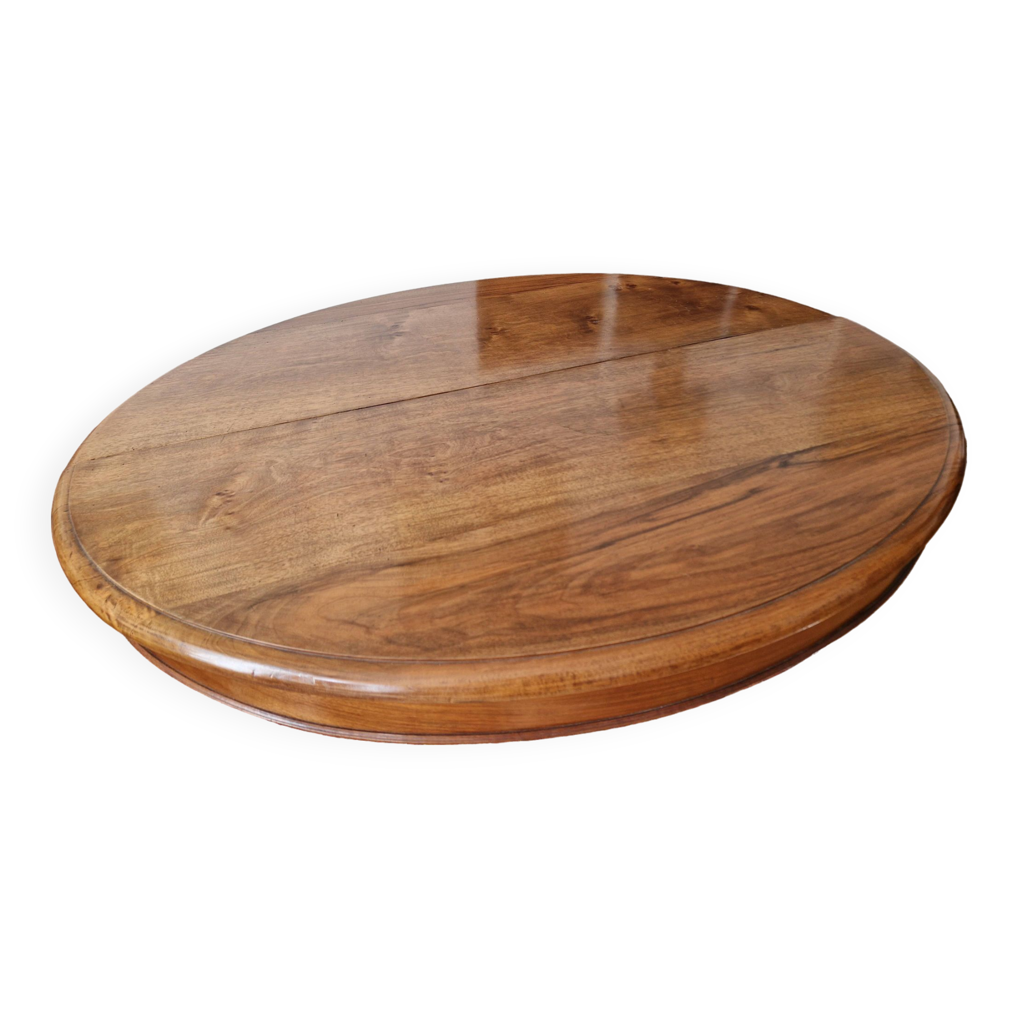 Round walnut table in solid wood, Napoleon III style with extensions - for 14 settings.