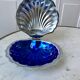 Empty butter tray pocket shell metal and blue glass 60s-70s