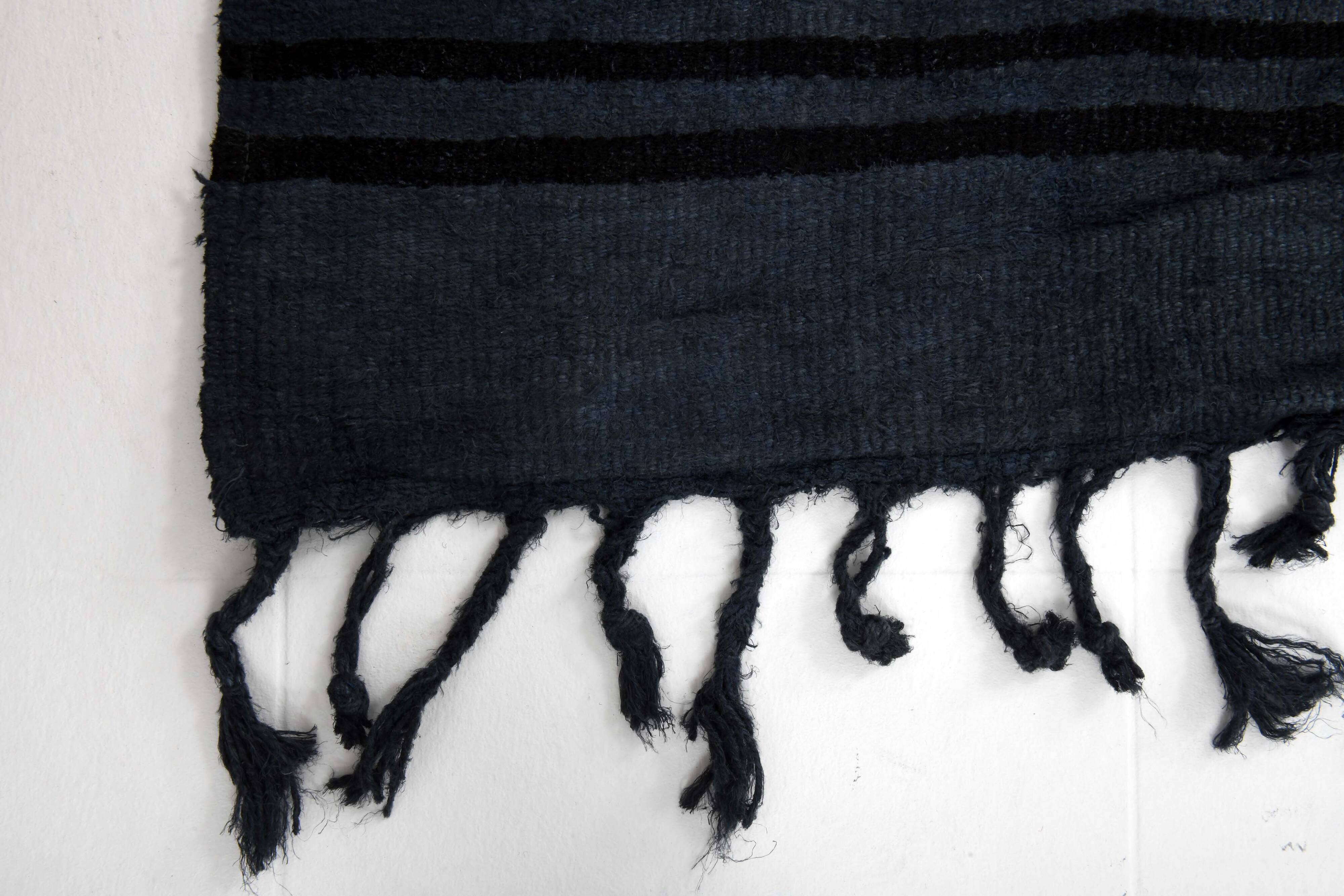 6x8 Navy Blue & Black Striped Kilim Rug, 174x240Cm