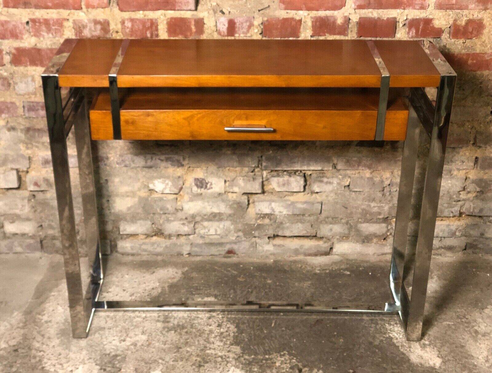 Art Deco style console in dark walnut rubber tree and chrome foot