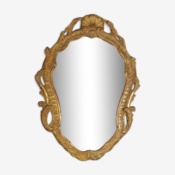 Ancien miroir encadrement bois doré décor coquilles et rinceaux Style Louis XV  58x42 cm SB