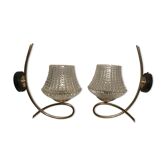 Applique verre moulé support laiton années 50 art deco vintage x2