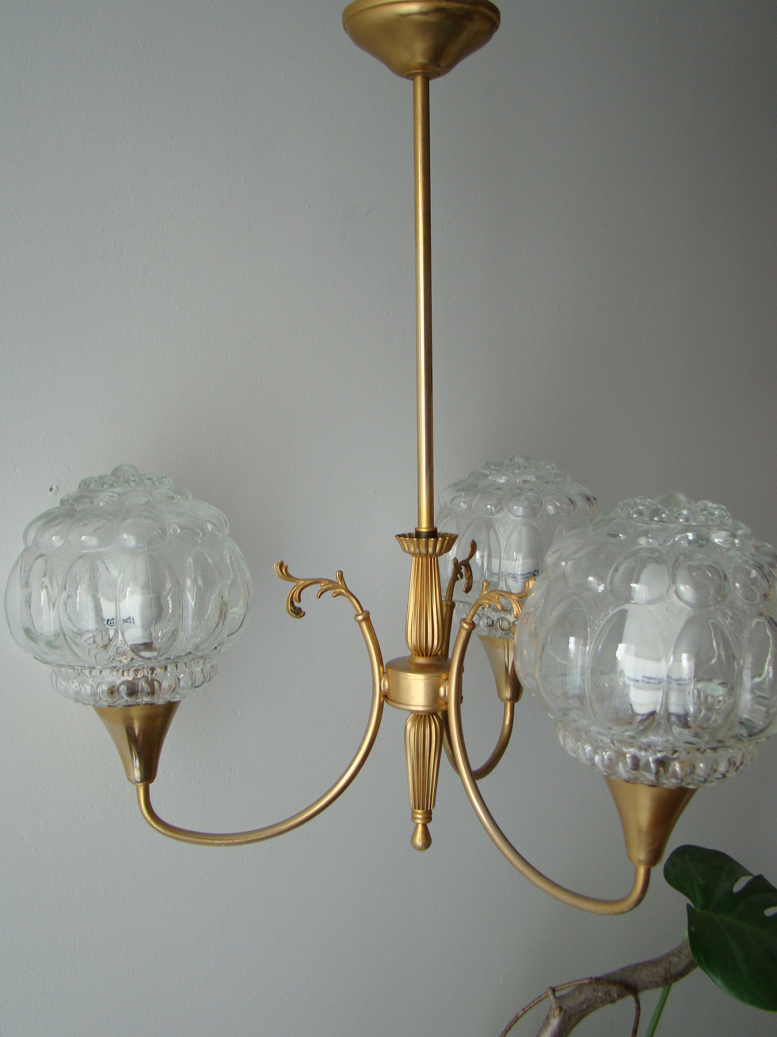 Lustre 3 branches vintage globes bullés