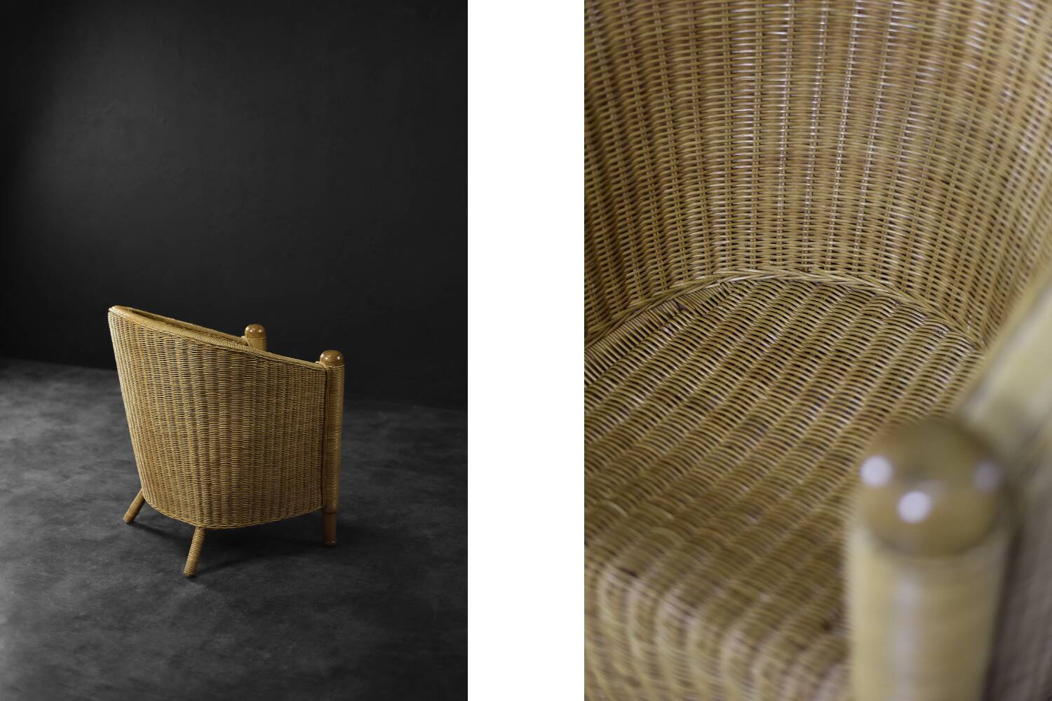 Vintage Mid-Century Italian Modern Boho Rattan Barrel Chair, 1970s