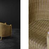 Vintage Mid-Century Italian Modern Boho Rattan Barrel Chair, 1970s