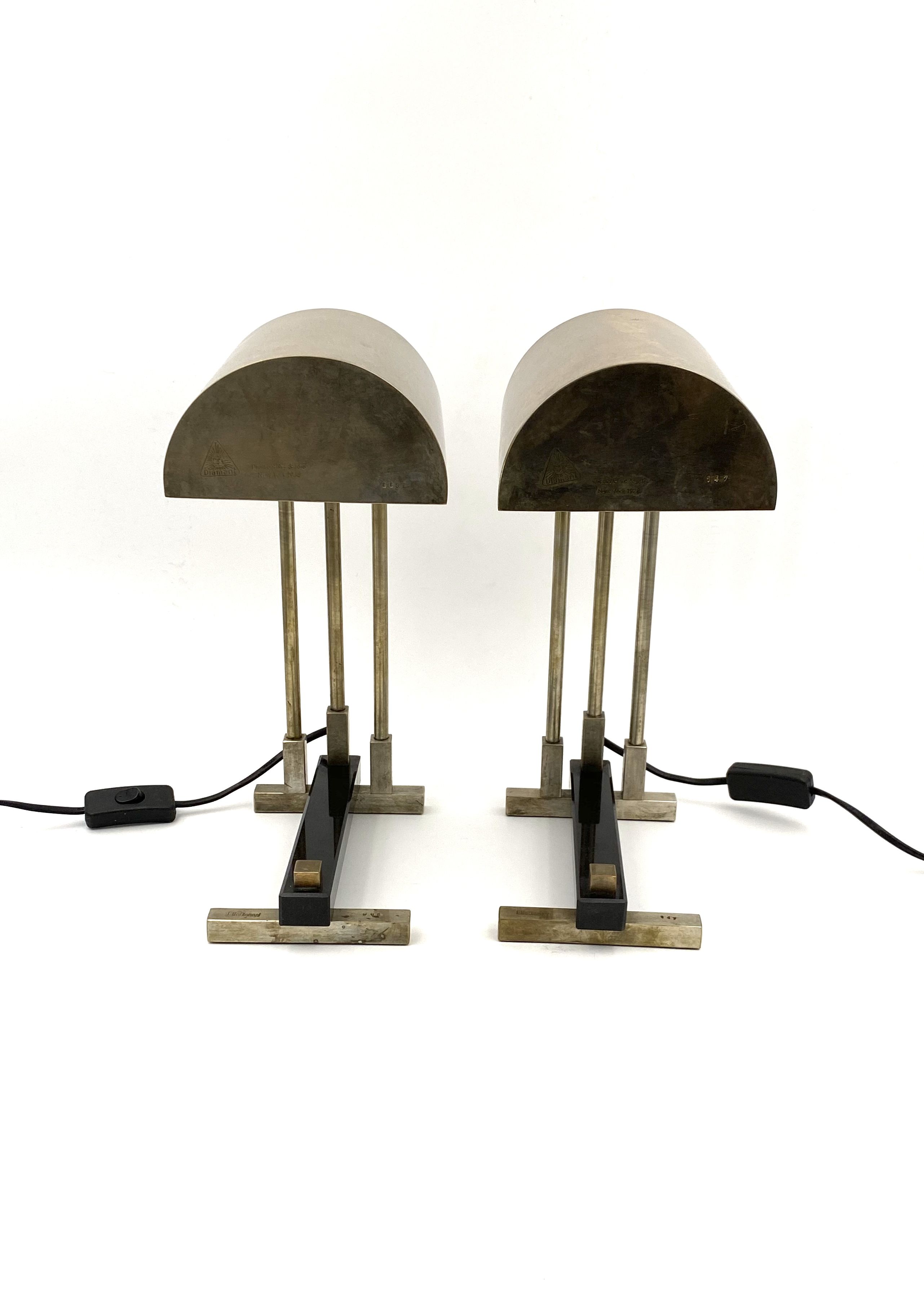 Diamant Art Studio Pair of Bauhaus cubist shaped Lamps. Marked 'New York 1938' & Numbered