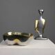 Candleholder and Bowl by David Marshall in Aluminum and Brass, UK 1970s