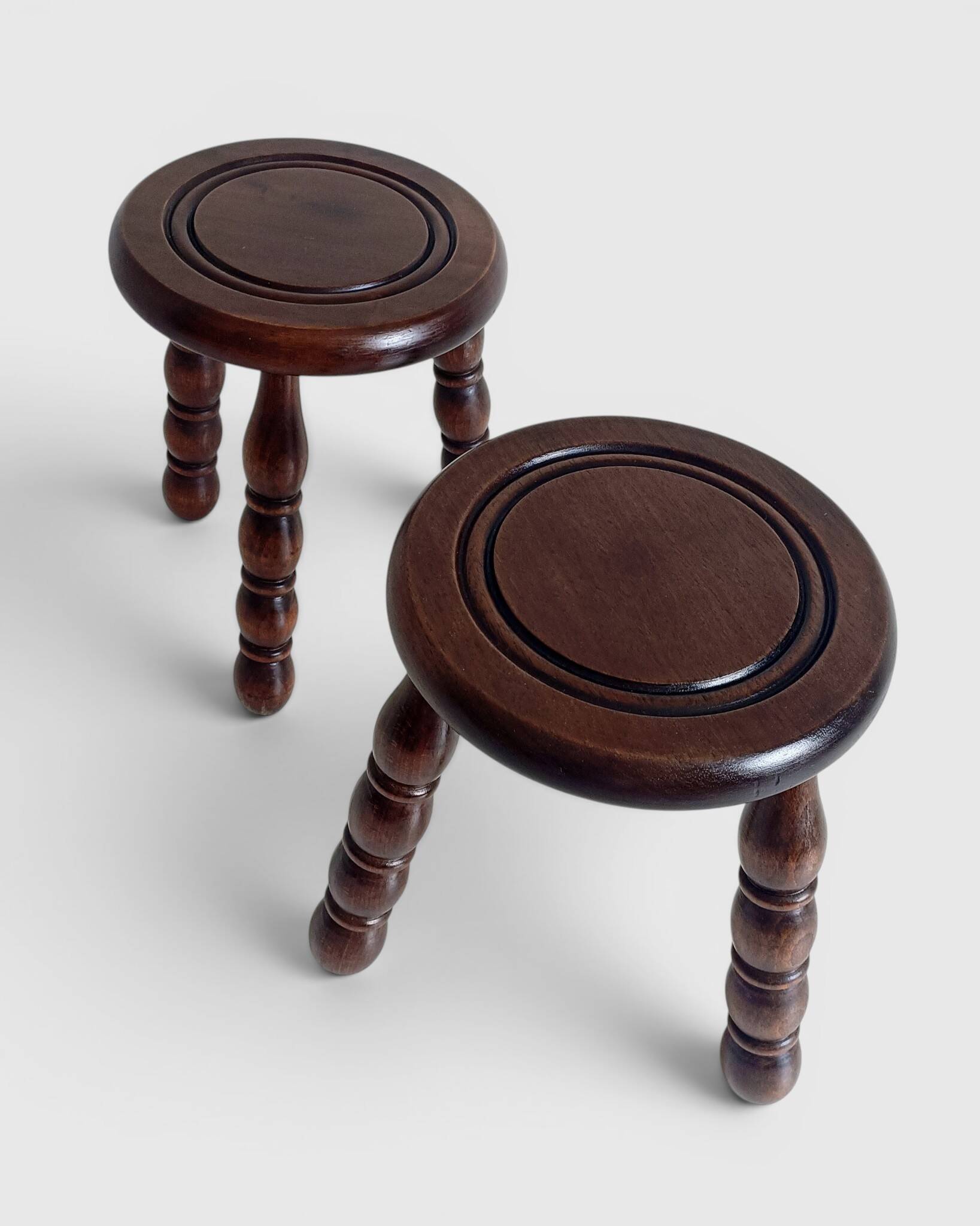 Mid-Century Chestnut Wood Stools Attributed to Charles Dudouyt, 1950s