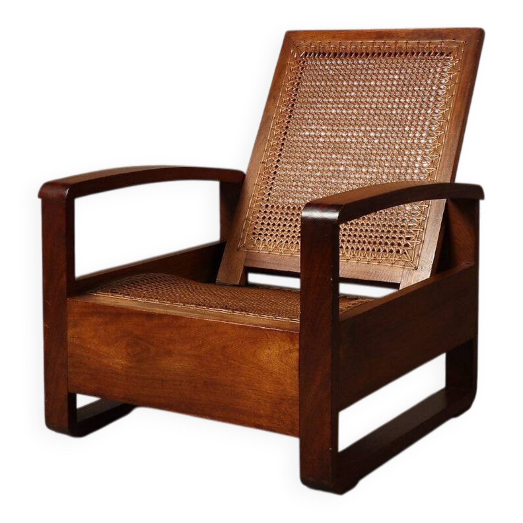 Mid-century architectural teak lounge chair with cane seat, 1950s