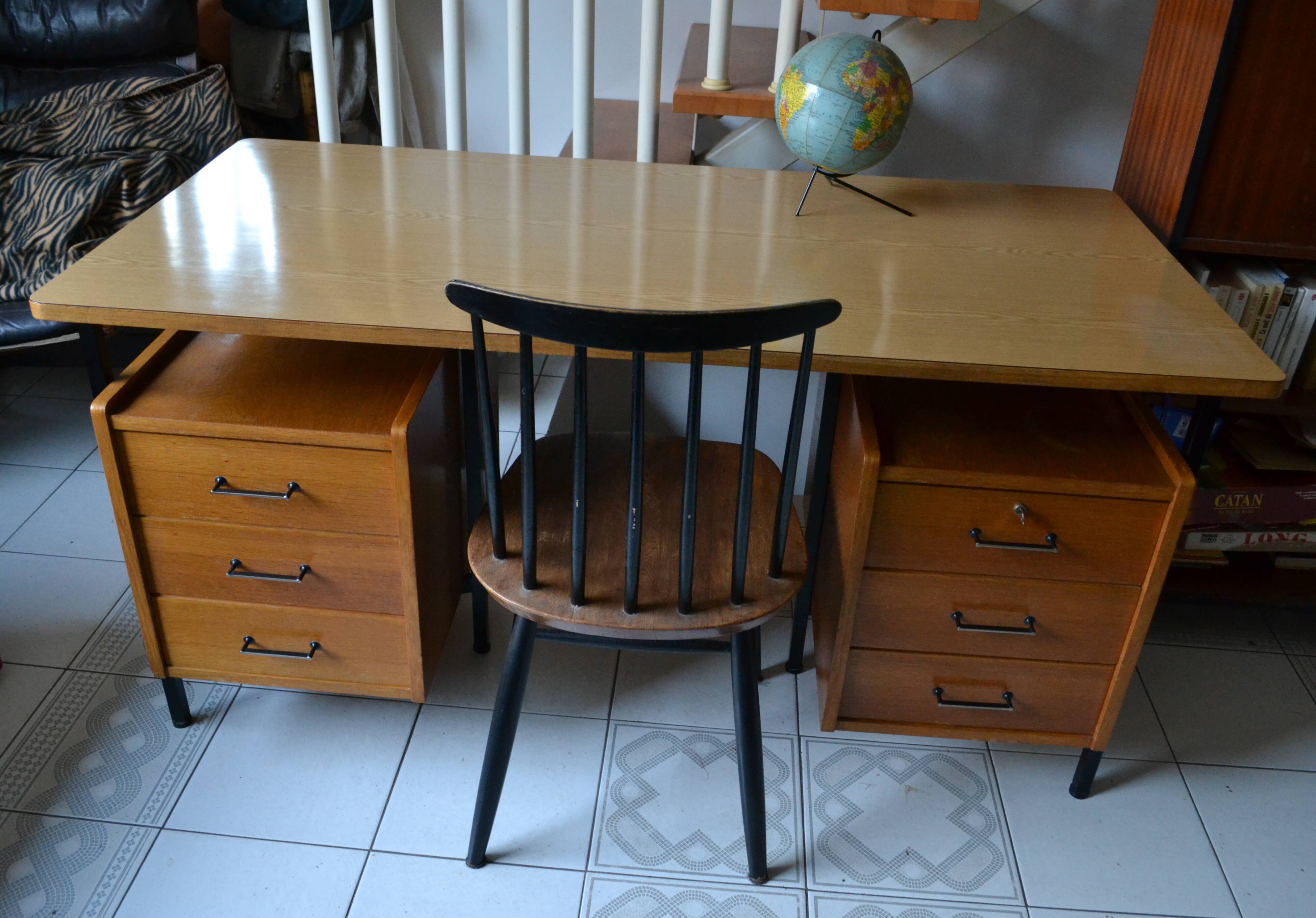 Modernist desk with two oak pedestals from the 60s