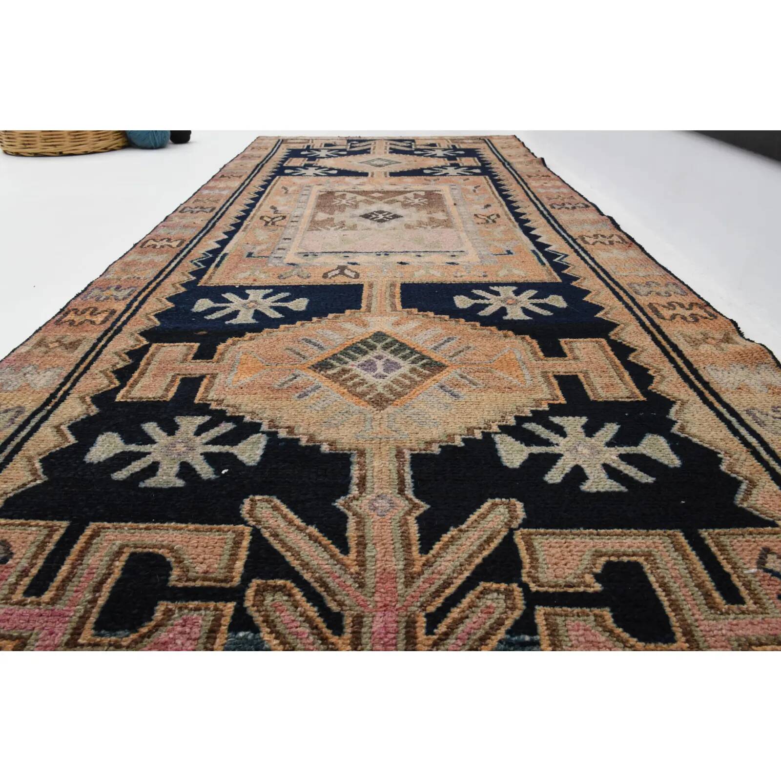 Vintage Turkish Oushak handmade wool cotton tan runner rug 114x285