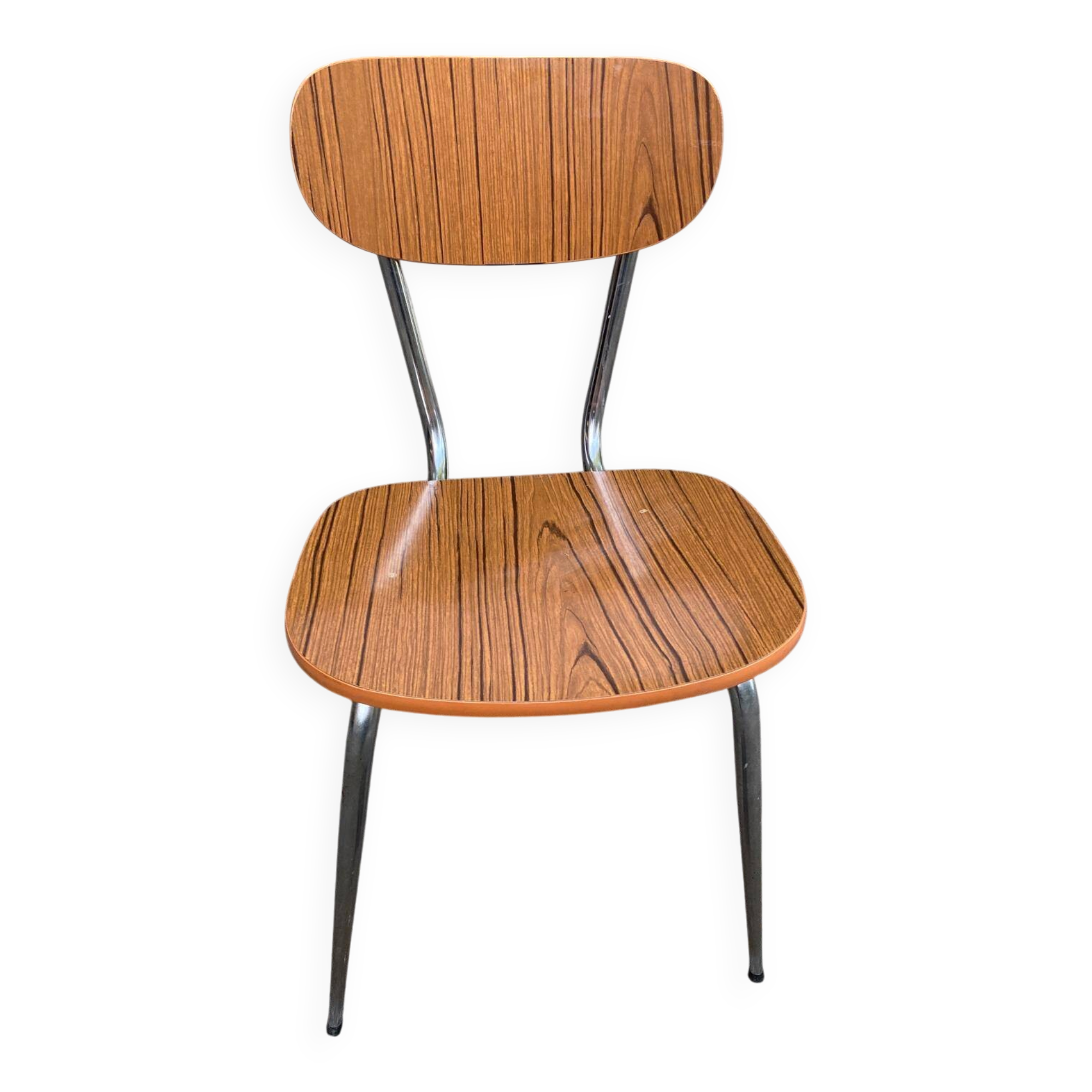 Vintage Chair 60s/70s Formica Wood Pattern & Chrome Legs