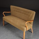 Beech wood sofa with curved armrests, 1940s/50s