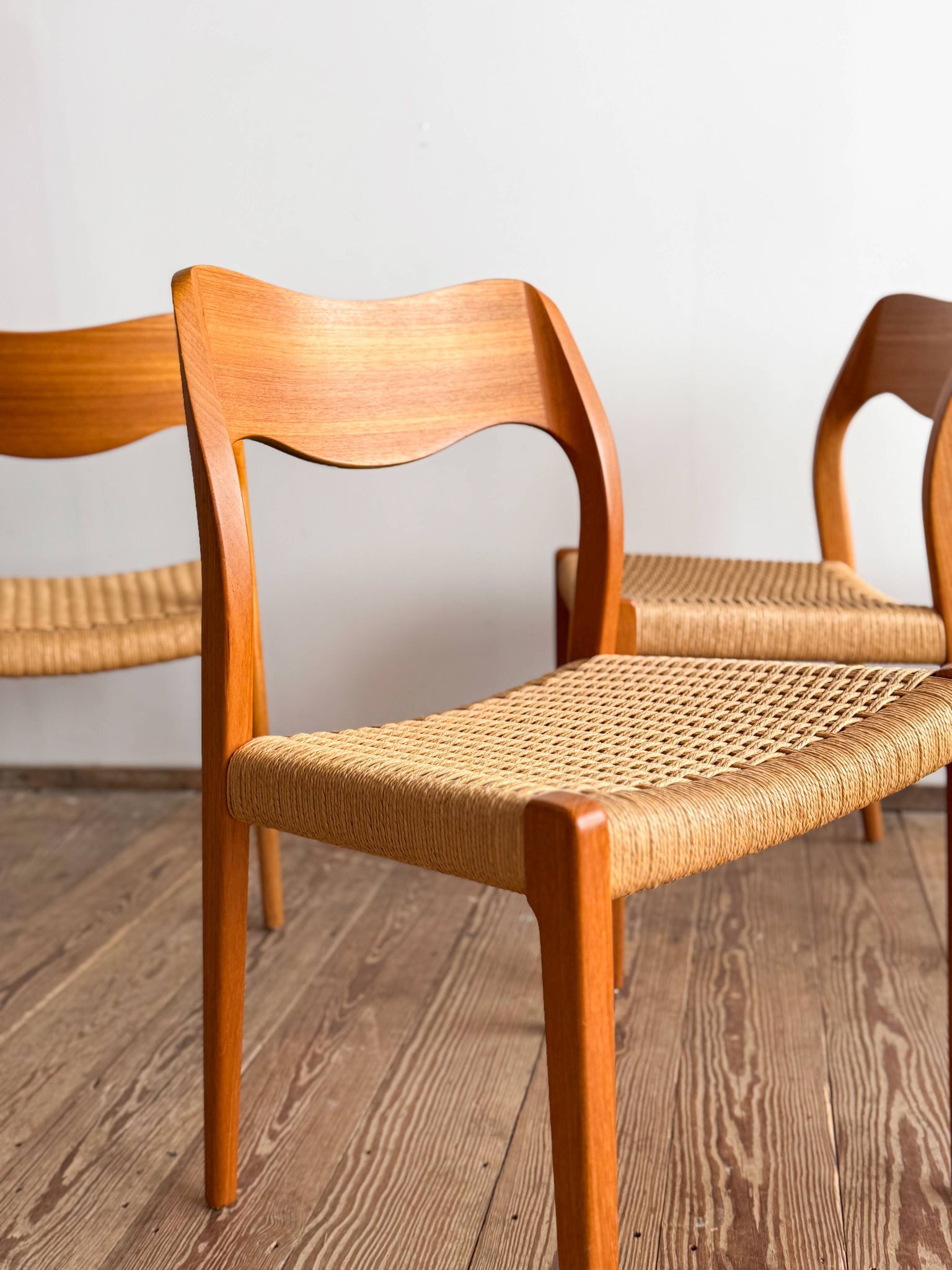 Set of 6 #71 teak chairs by Niels O. Møller, JL. Moller Mid Century