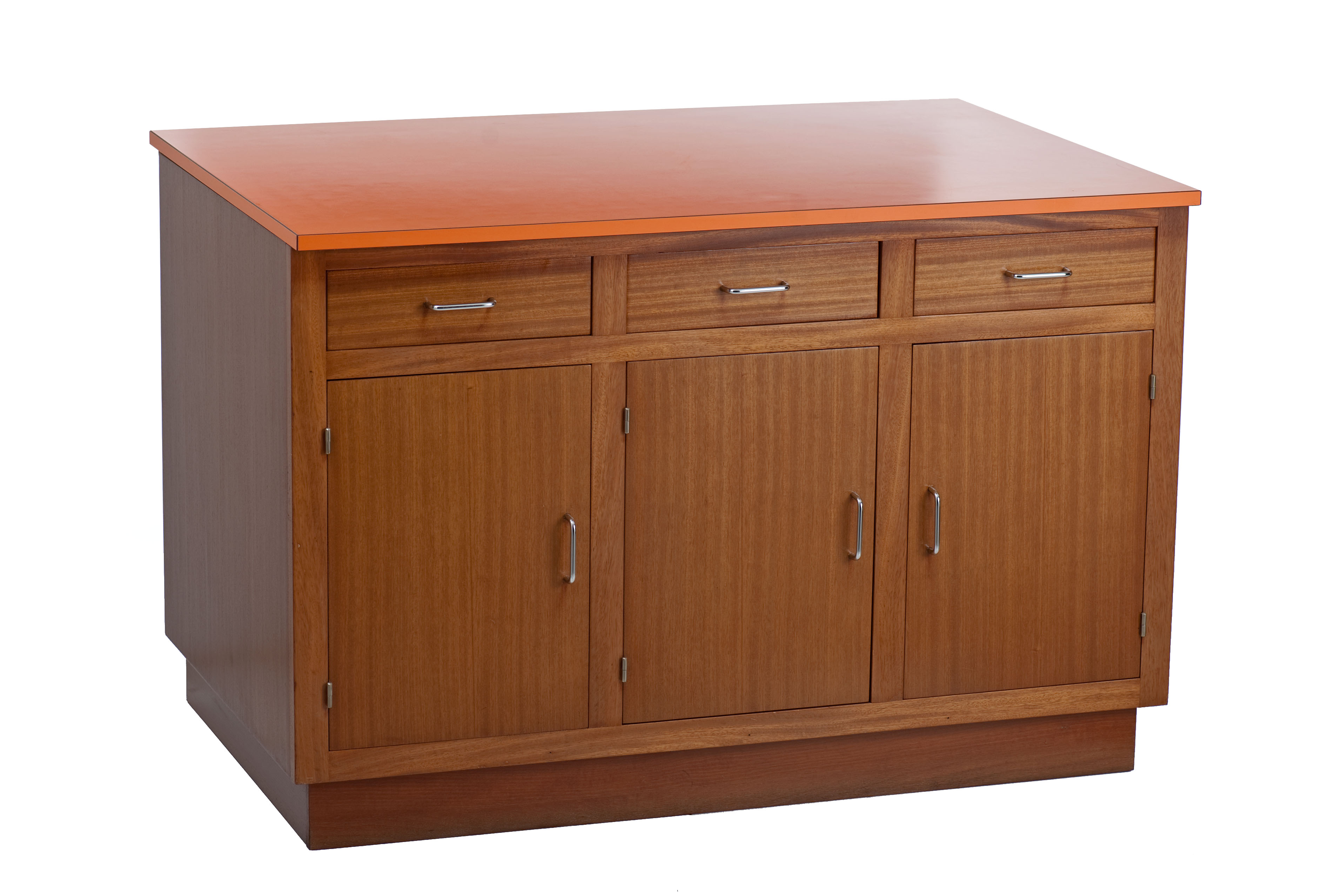 Vintage trading counter in wood and formica orange 1960
