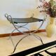 Curule Stool Maison Jansen in Chrome Steel and Black Leather