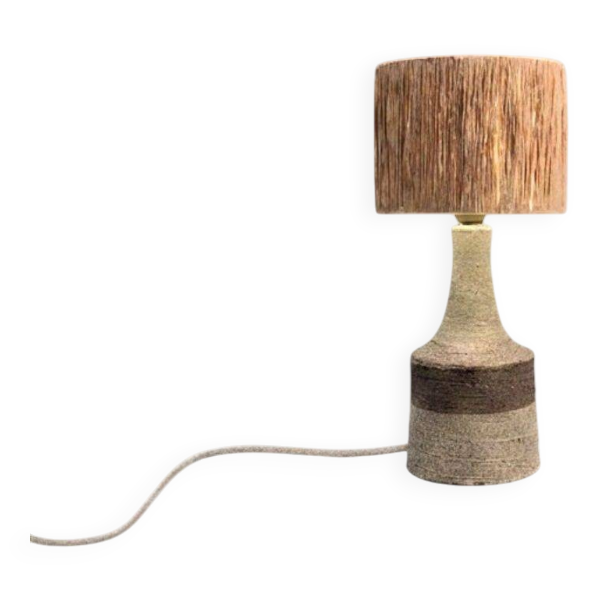 Floor lamp in stoneware with raffia lampshade