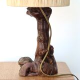 Vine wood lamp, raffia lampshade, 70s