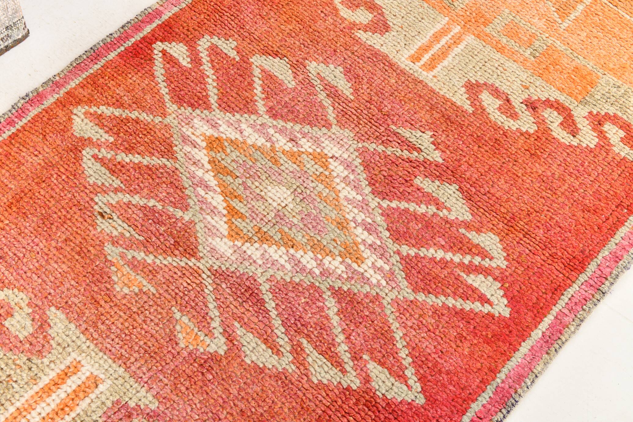 3x11 Tile Red Turkish Runner, Handmade Wool Runner Rug, 96x337Cm