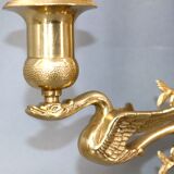 Large pair of Napoleonic gilt bronze empire style wall lights with three candles