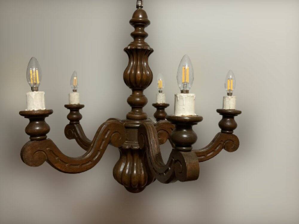 Louis XVI style wooden chandelier, 1890s