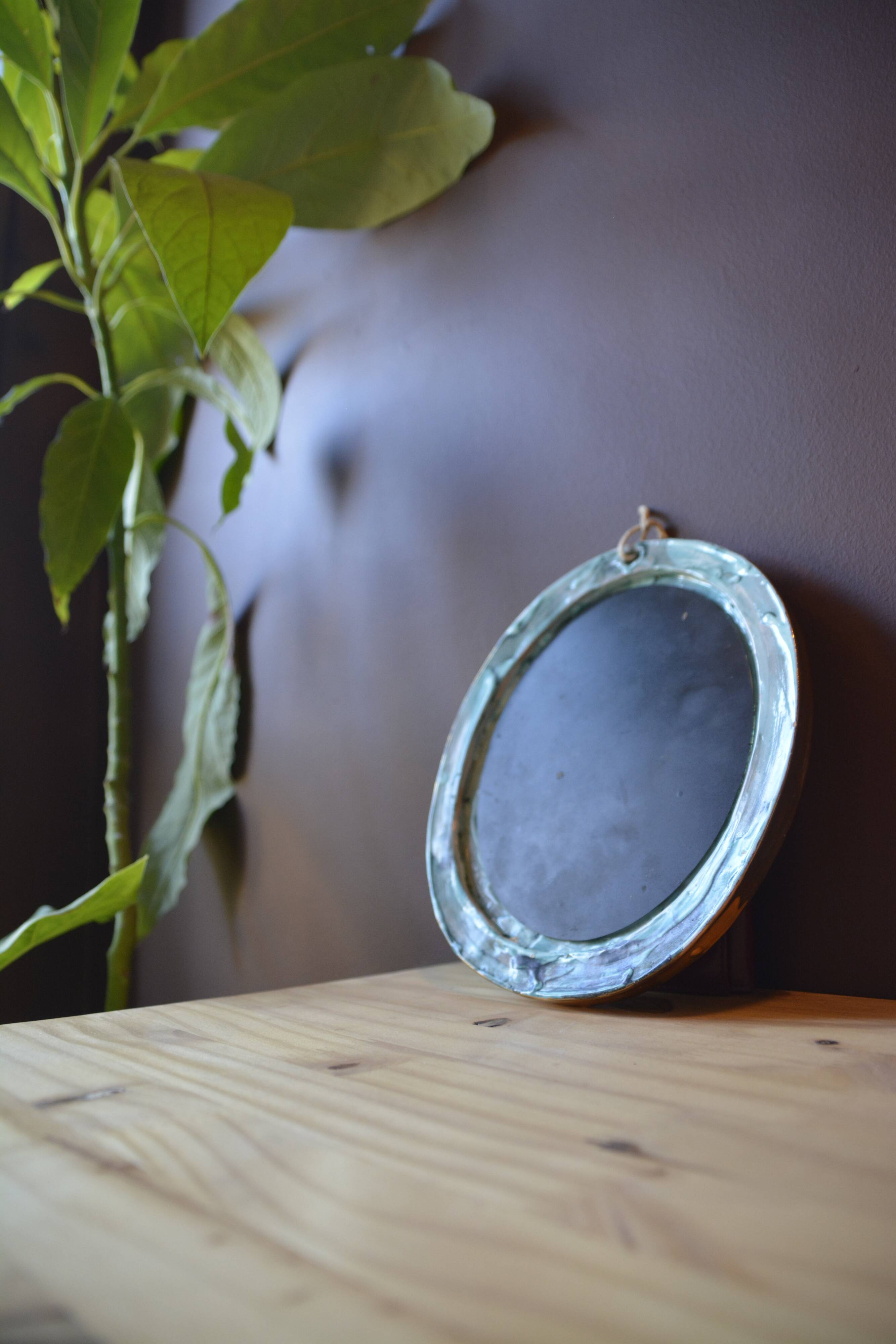 Blue and gold ceramic mirror
