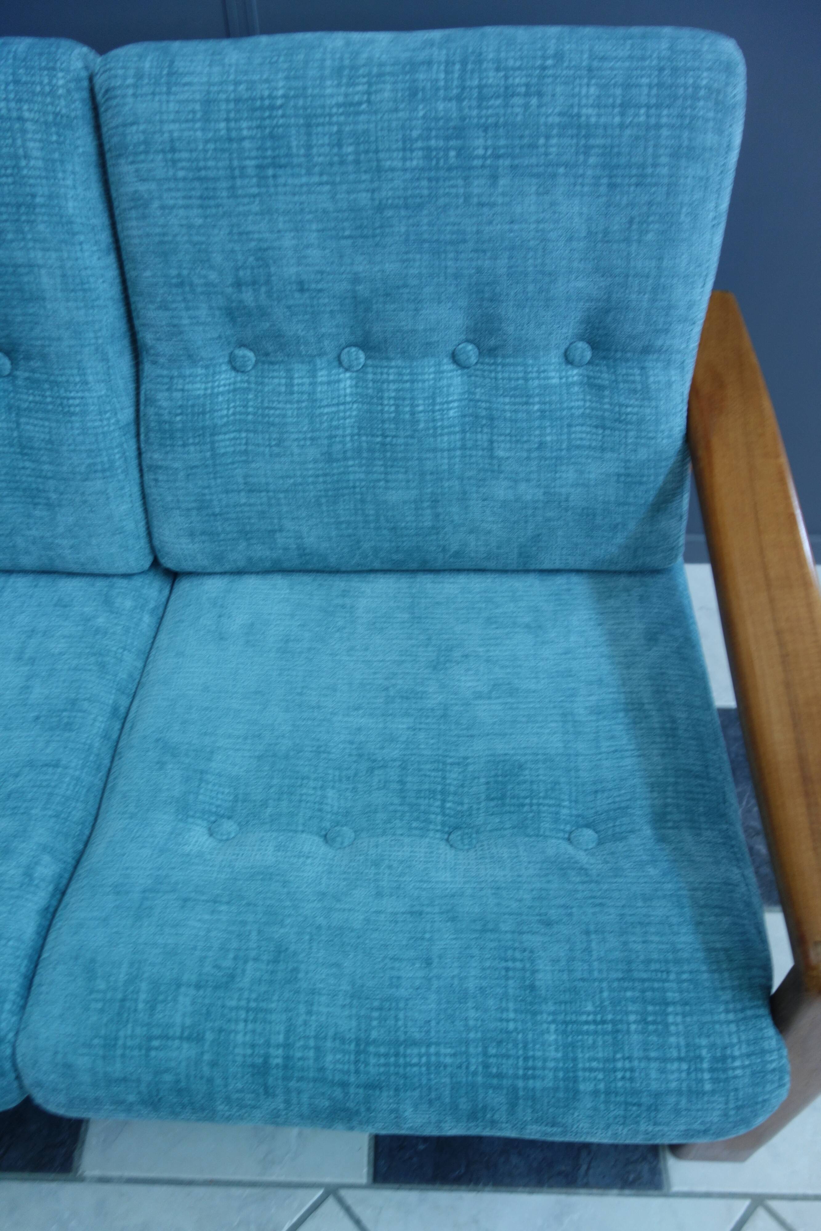 Teak and Green fabric Danish 3 seat sofa 1960s