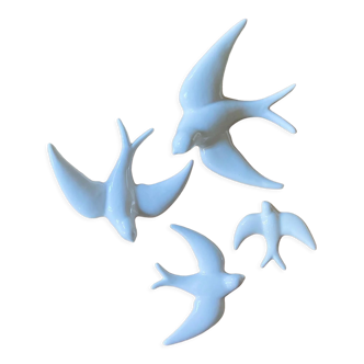 Set of 4 white ceramic swallows