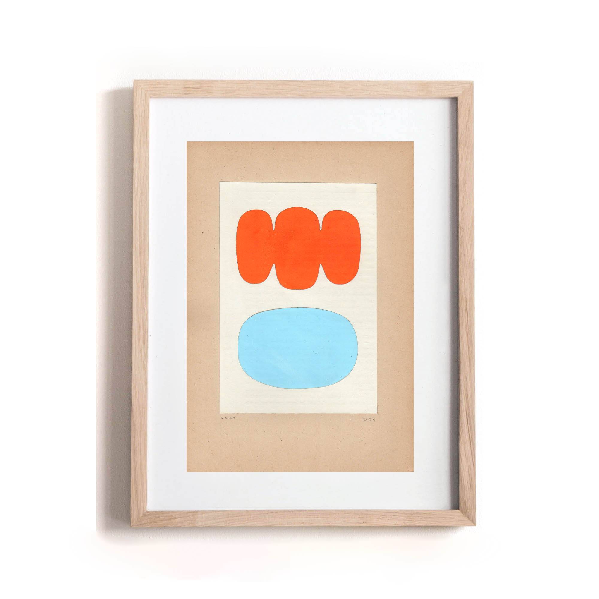 Collage on old paper - abstract painting H801 signed Eawy