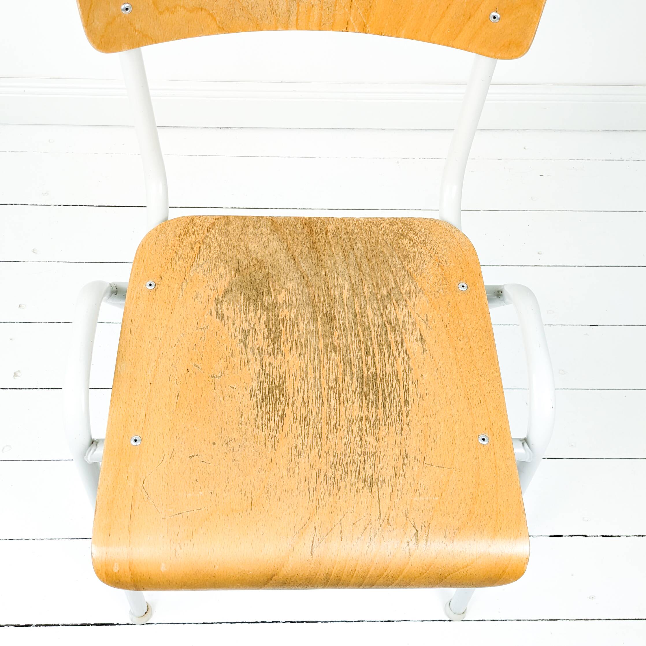 Chaise vintage Mid-Century bois et métal blanc style industriel scandinave