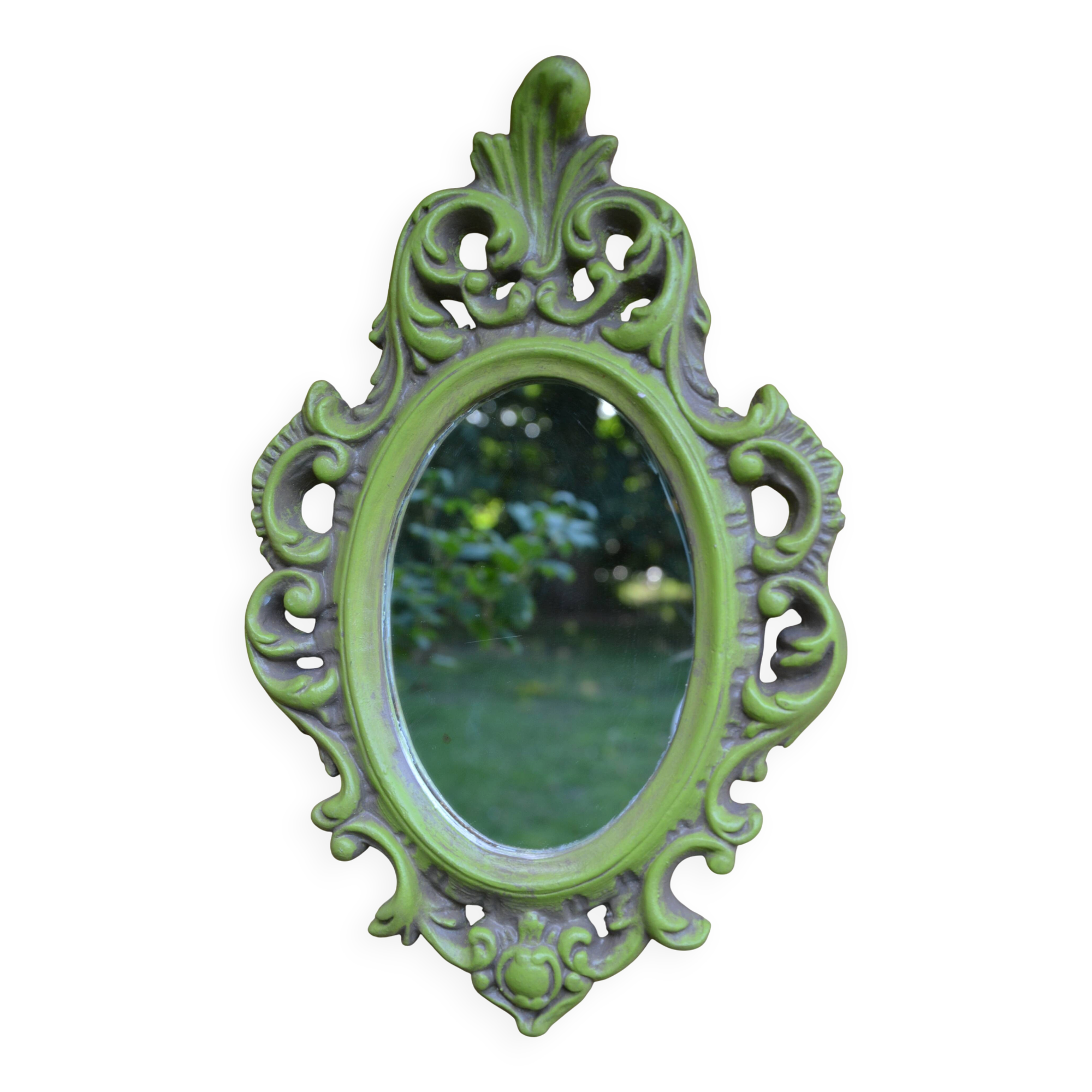 Small green wooden mirror