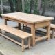 Extendable farmhouse table renovated in solid raw oak 2 drawers 2 benches 20