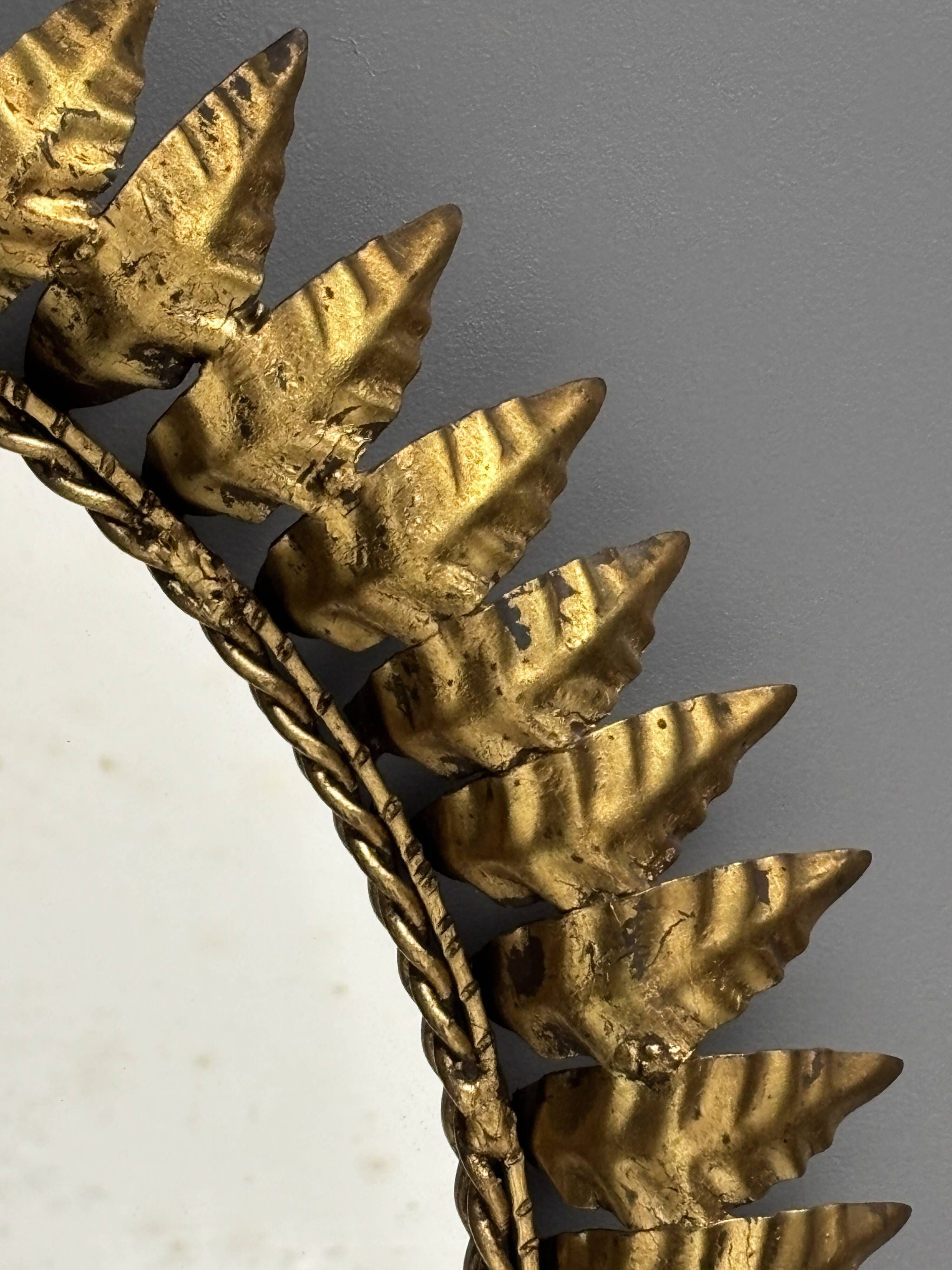Midcentury bohemian Hollywood Regency Spanish gilt metal sun mirror, 1960s