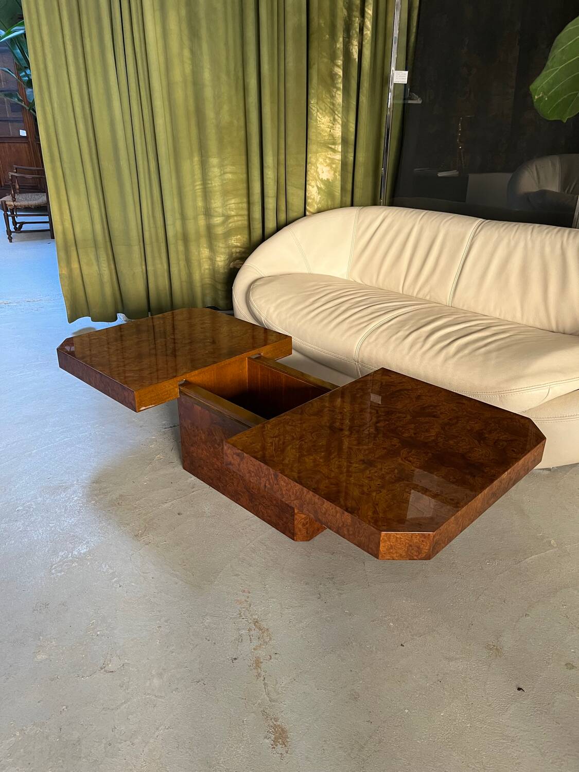 1970s elm burl coffee table / bar