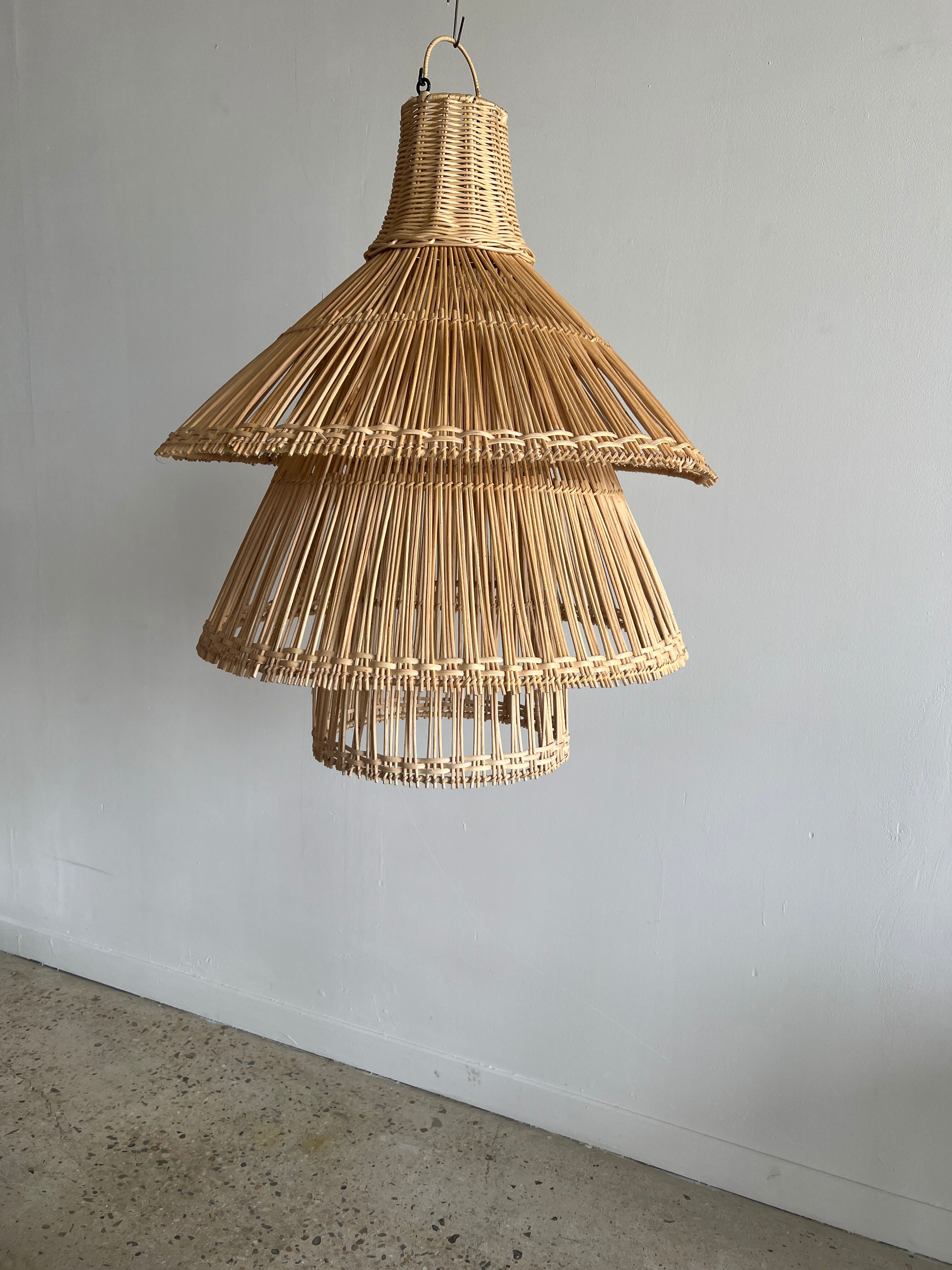 Rattan pendant lamp or light in the shape of an Asian lantern