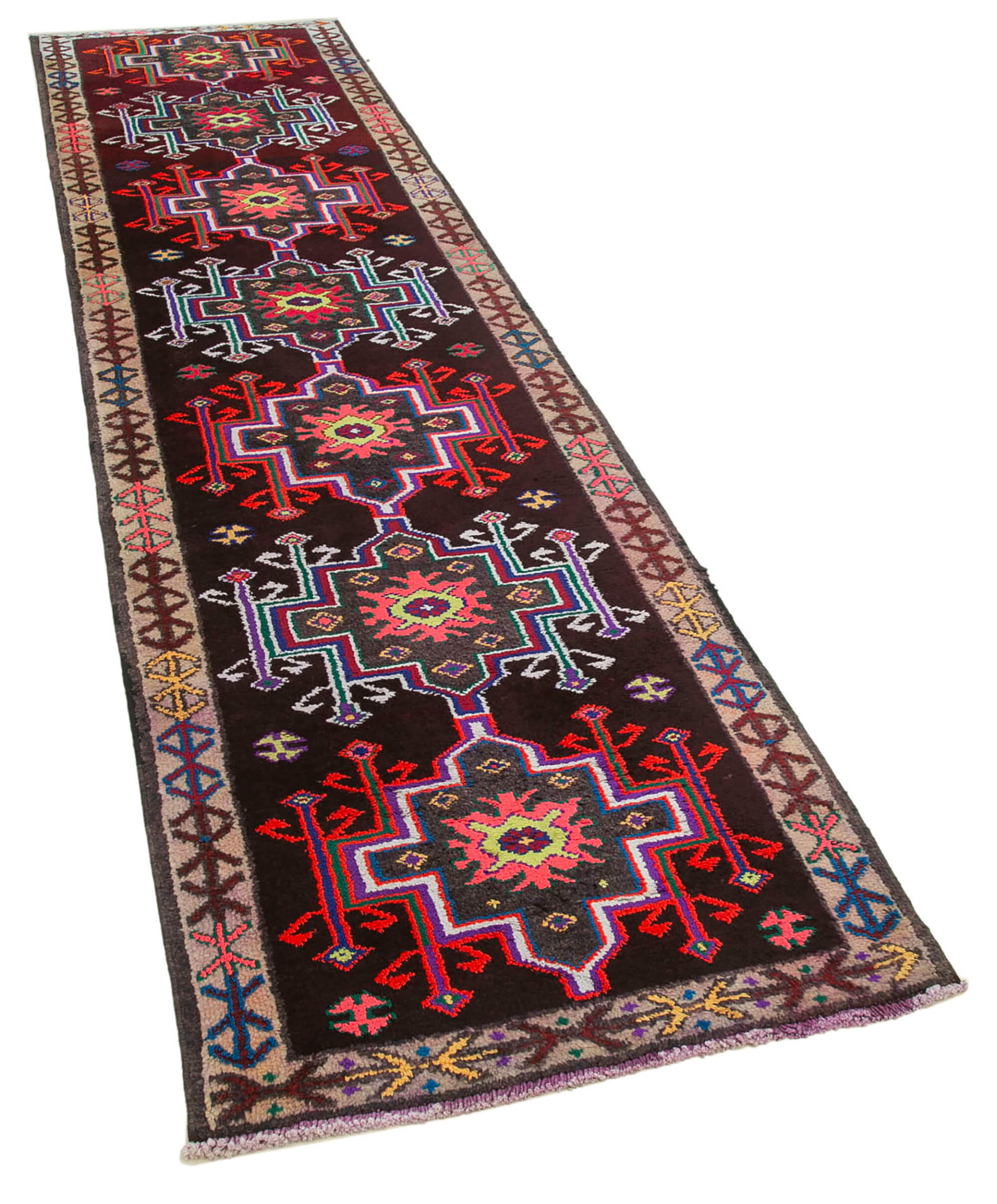 Hand-knotted one-of-a-kind turkish multicolor runner rug 90 cm x 337 cm