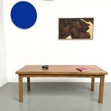 Solid oak farmhouse table, square legs.