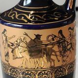 Vase Amphore Grec/Scènes de vie Mythologie Grecque. Signé KA. Fait main en Grèce, doré à l or fin 24c. Haut 22,5 cm