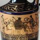Greek Amphora Vase/Scenes of life Greek Mythology. Signed KA. Handmade in Greece, gilded with 24c fine gold. High 22.5 cm