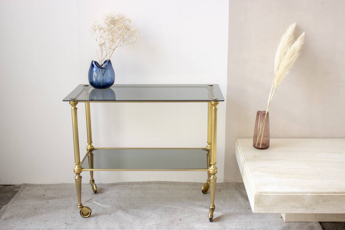 Gold metal and smoked glass server