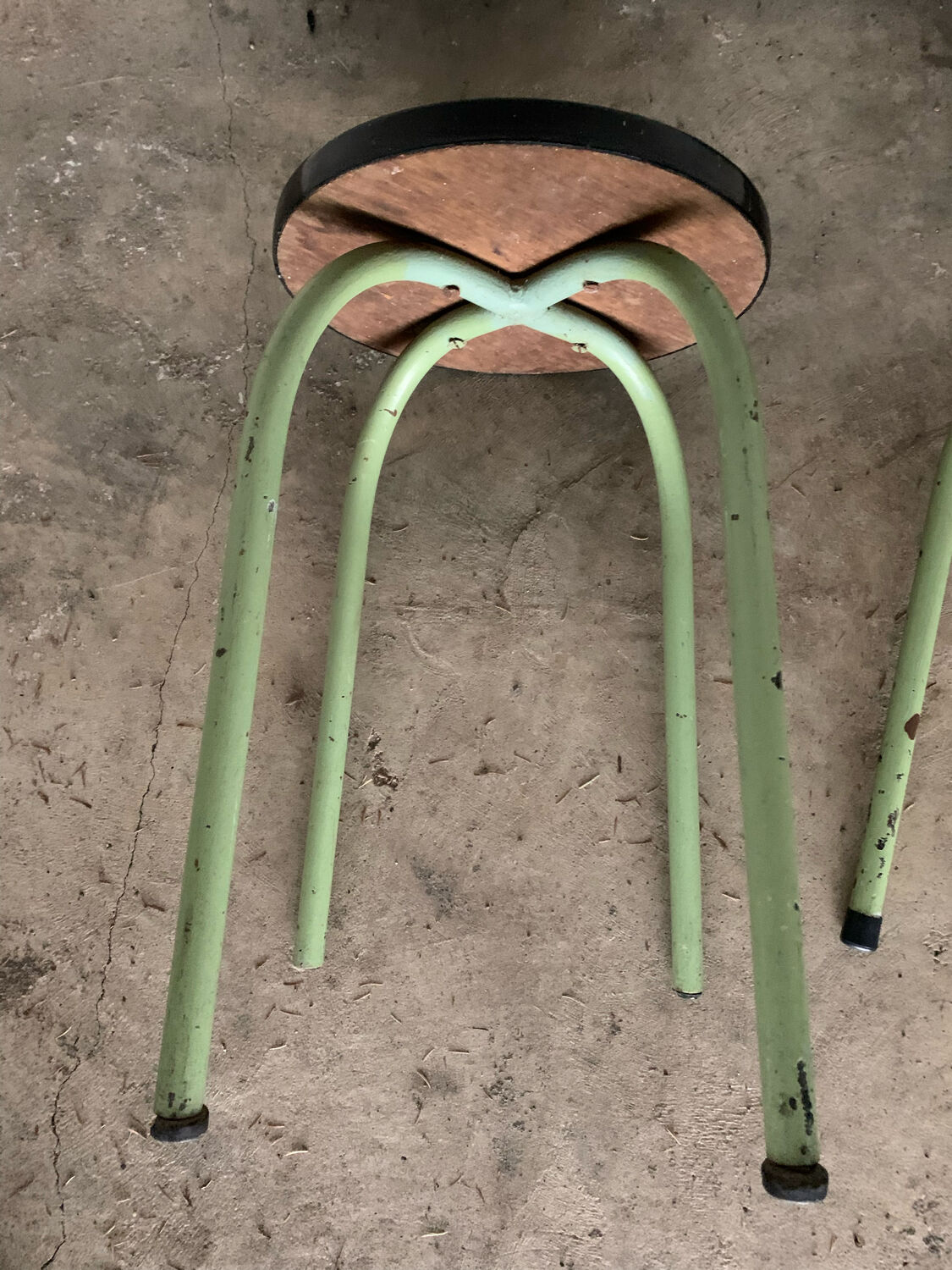 Pair of green Formica stools
