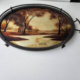 Wrought iron serving tray, Art Nouveau style, Art Deco period, Signed GERMON