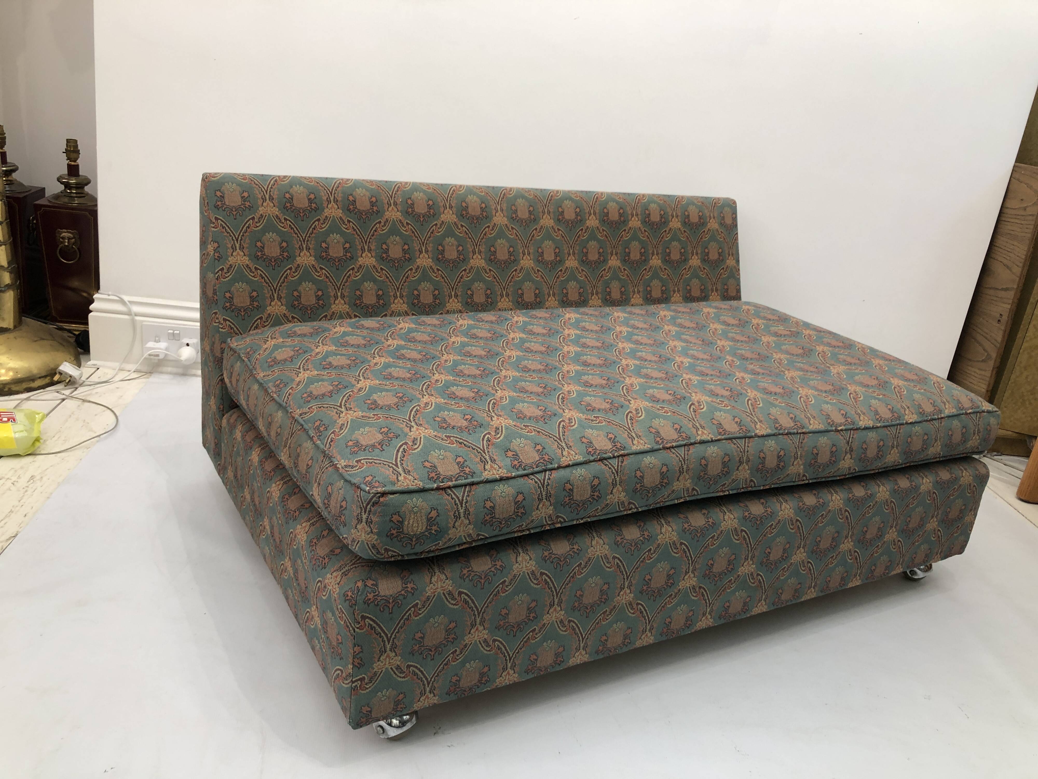 Low Tuxedo Two Seater Sofa On Wheels Mid Century Modern Settee 1960s Multicolour