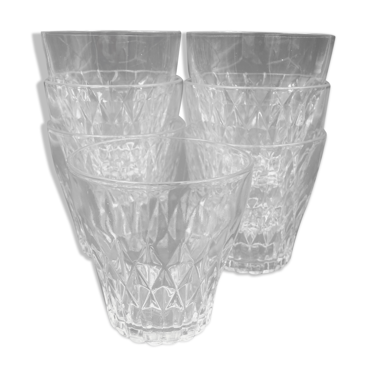 Set of 7 vintage Vereco glasses with diamond tips - around 1960