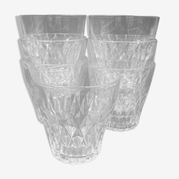 Lot de 7 verres vintage Vereco à pointes de diamant - vers 1960