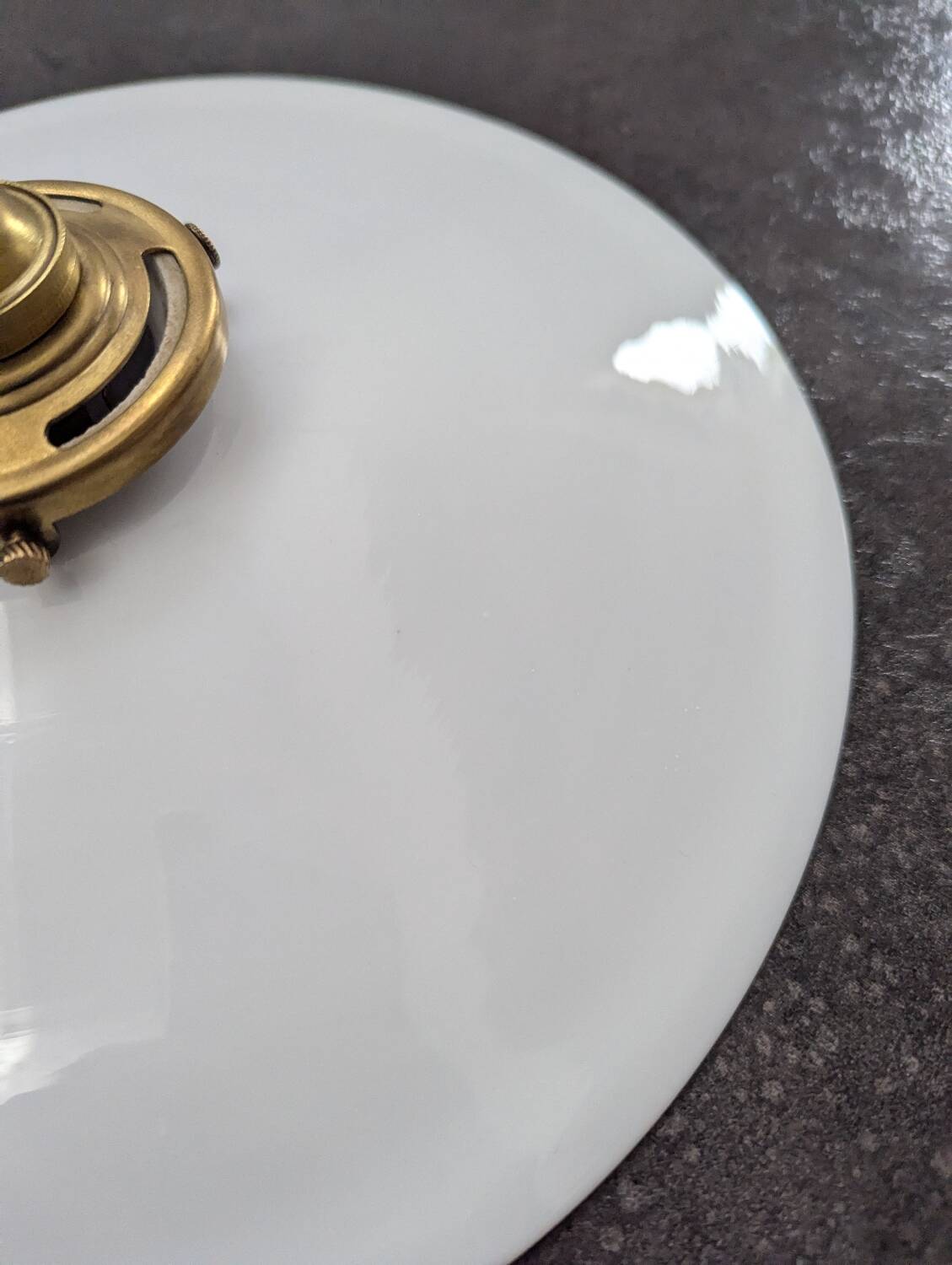 Antique smooth white opaline wall light with brass swan neck porcelain art deco 1930 diameter 25.9cm